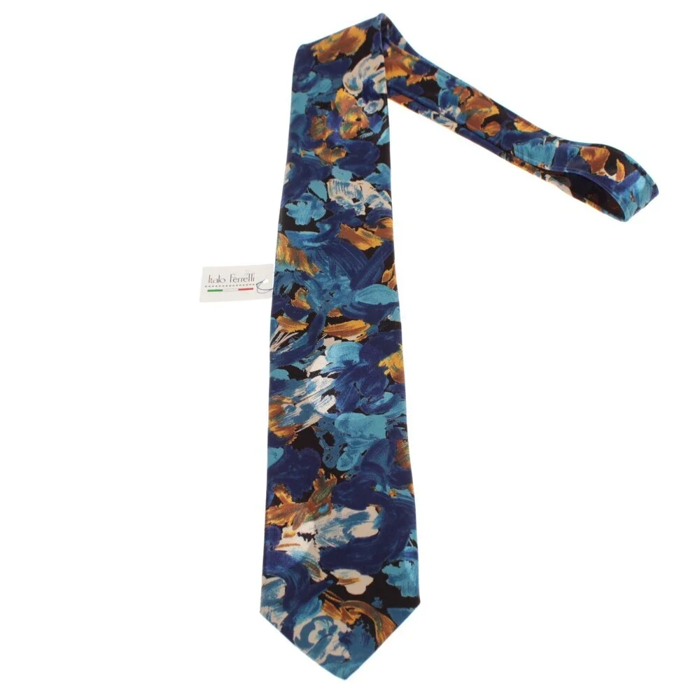 Italo Ferretti NWT Neck Tie in Blue / Multicolor Abstract Print 100% Silk